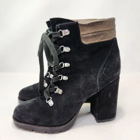 Sam Edelman Womens Carolena Black Suede Biker Lace Up Boots Booties Size 8.5 M - Picture 4 of 9